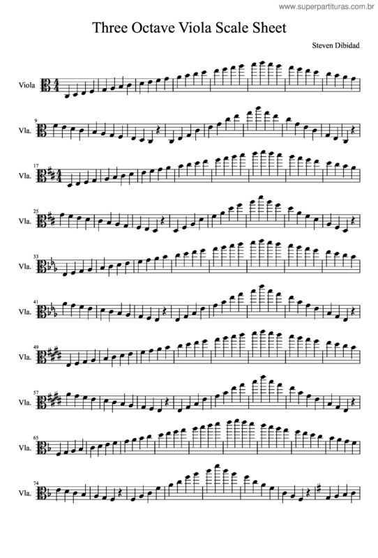 Partitura da música Three Octave Viola Scale Sheet