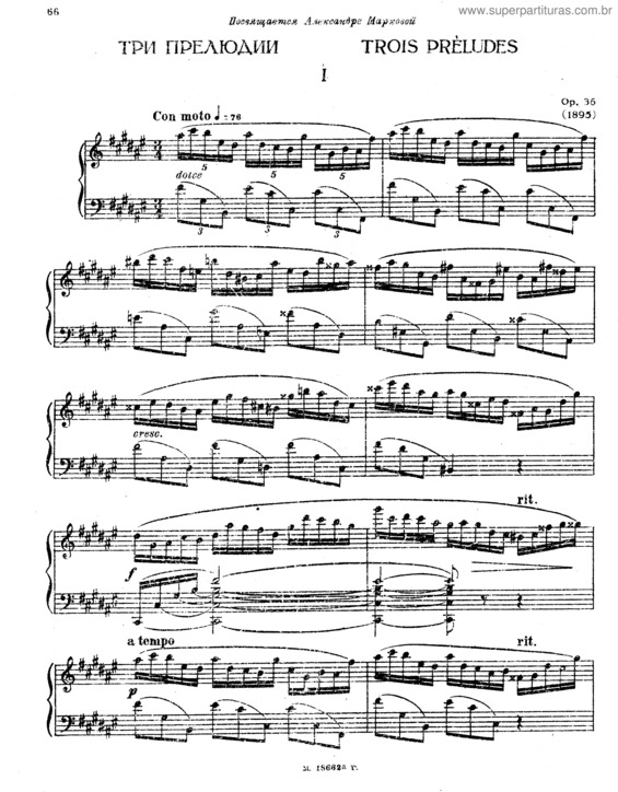 Partitura da música Three Preludes for piano