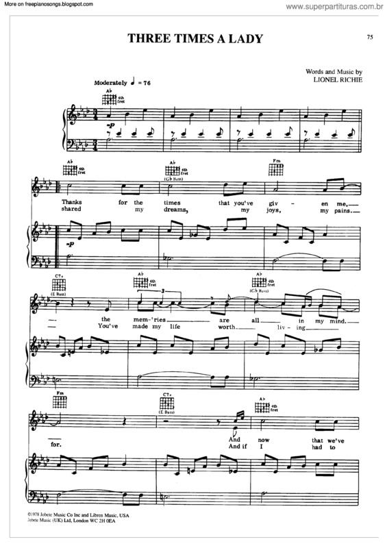 Partitura da música Three Times A Lady v.5