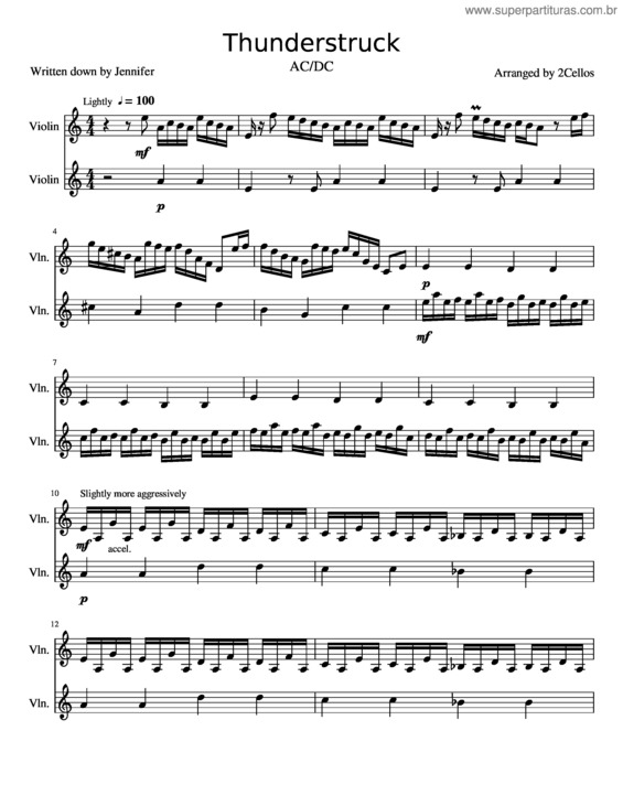 Partitura da música Thunderstruck v.2