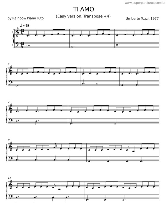 Partitura da música Ti Amo – Umberto Tozzi