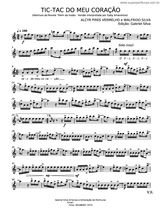 Partitura da música Tic-Tac Do Meu Coração
