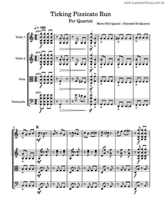 Partitura da música Ticking Pizzicato Run – Marco Polo C. Ignacio – Quartet