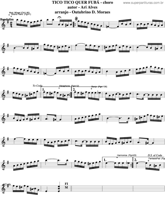 Partitura da música Tico Tico Quer Fubá v.2