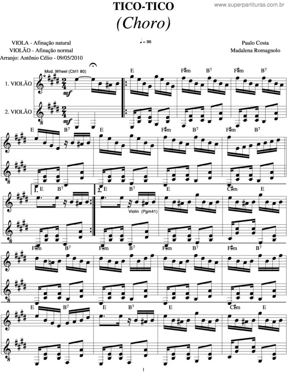 Partitura da música Tico Tico v.4