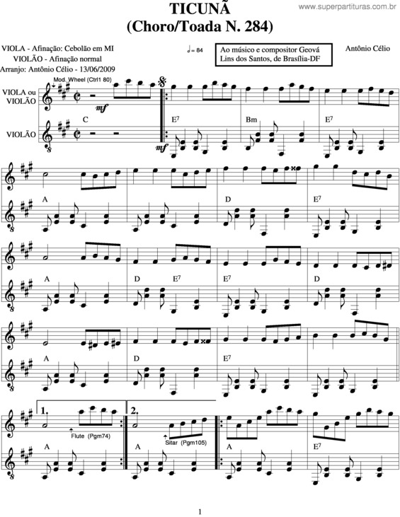 Partitura da música Ticunã