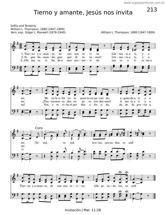 Partitura da música Tierno Y Amante, Jesús Nos Invita – William L. Thompson