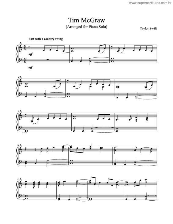 Partitura da música Tim Mcgraw v.2