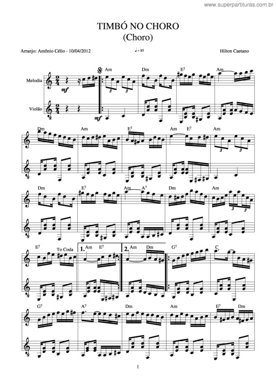 Partitura da música Timbo No Choro v.2