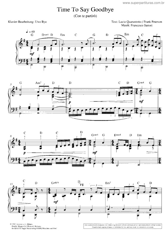 Partitura da música Time To Say Goodbye v.3