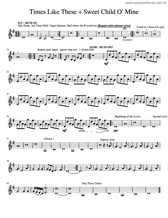 Partitura da música Times Like These + Sweet Child O` Mine
