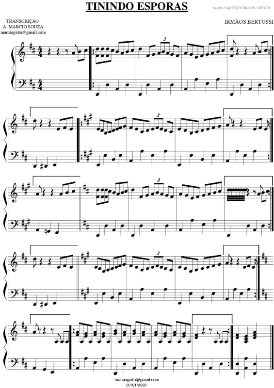 Partitura da música Tinindo Esporas