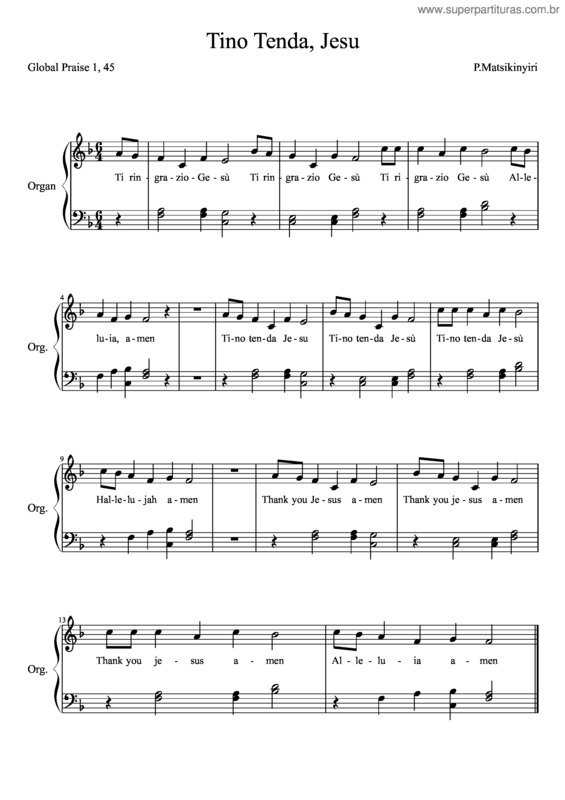 Partitura da música Tino Tenda, Jesu