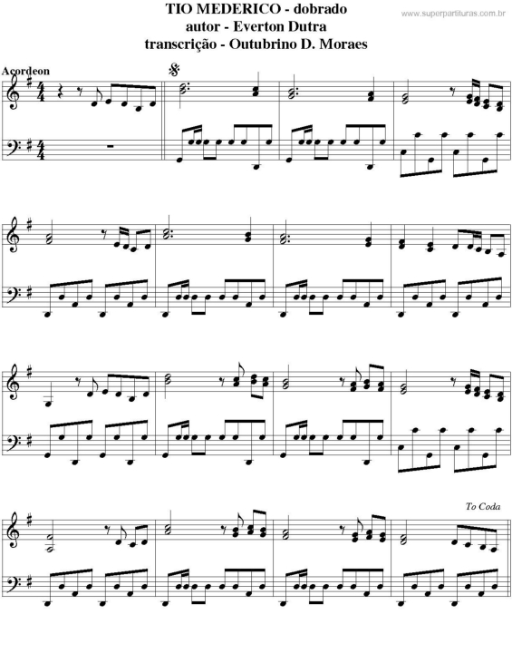 Partitura da música Tio Mederico