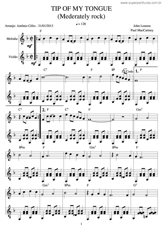 Partitura da música Tip Of My Tongue