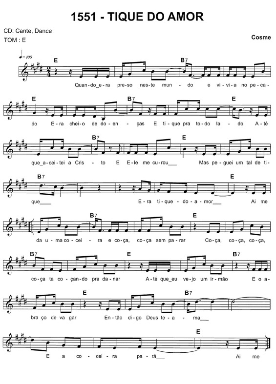 Partitura da música Tique Do Amor