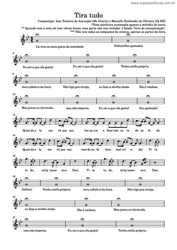 Partitura da música Tira Tudo