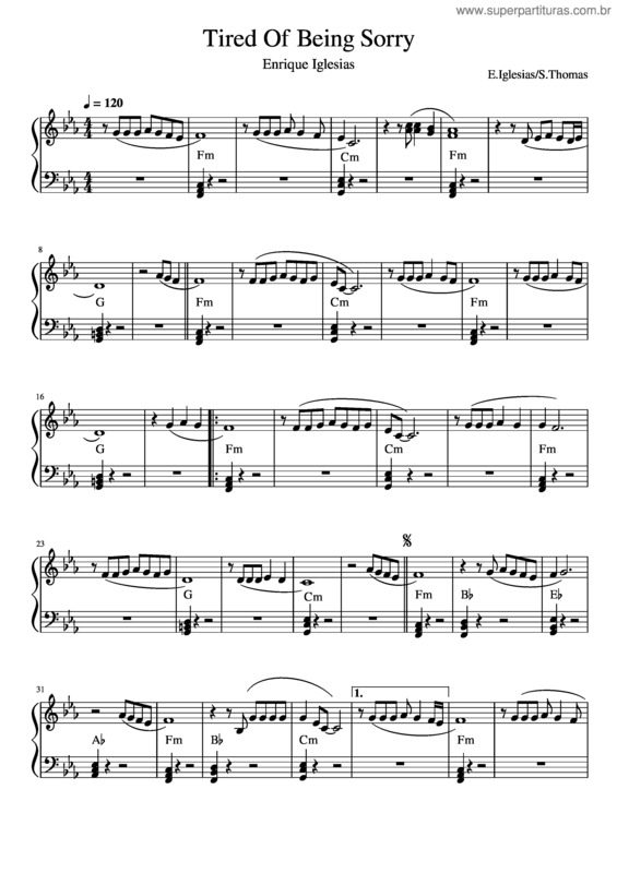 Partitura da música Tired Of Being Sorry – Enrique Iglesias Tired Of Being Sorry