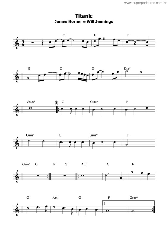 Partitura da música Titanic v.2