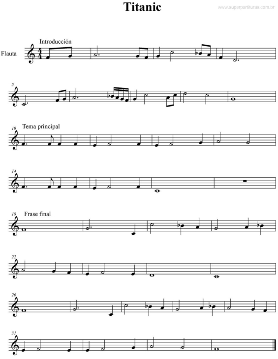 Partitura da música Titanic