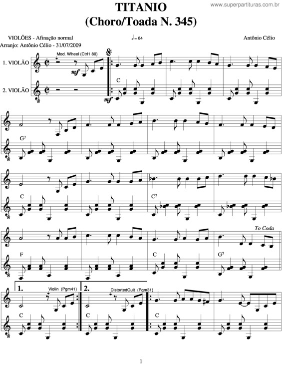 Partitura da música Titânio