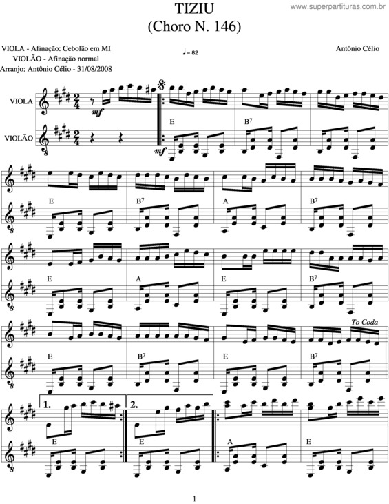 Partitura da música Tiziu