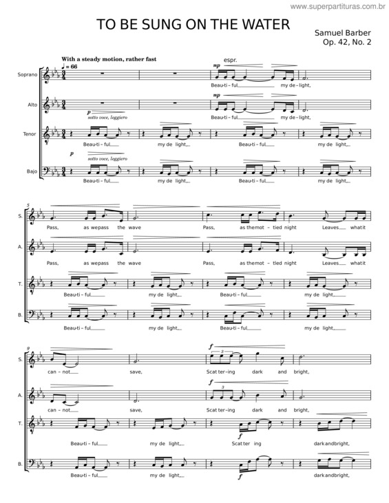 Partitura da música To Be Sung On The Water – Samuel Barber