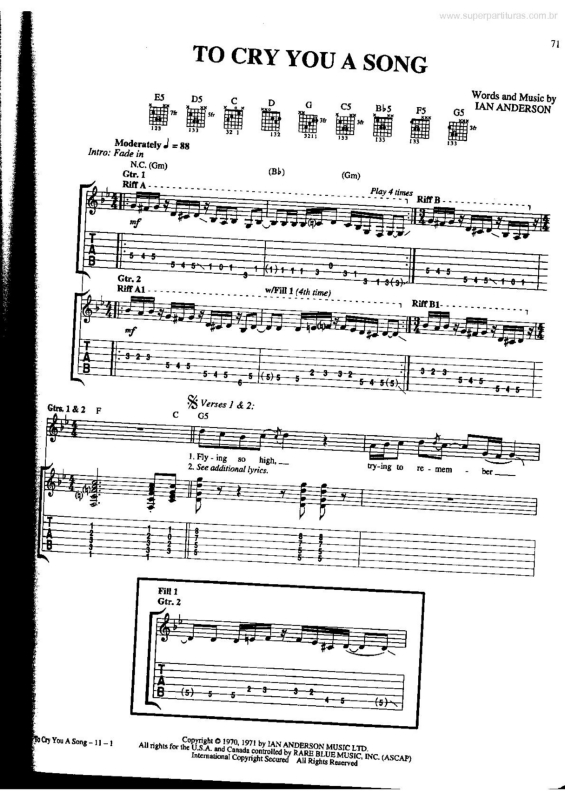 Partitura da música To Cry You a Song