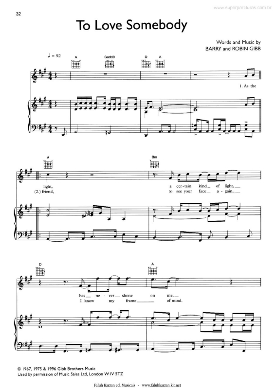 Partitura da música To Love Somebody v.2