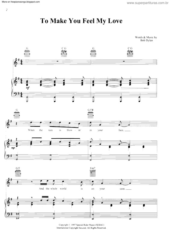 Partitura da música To Make You Feel My Love v.2