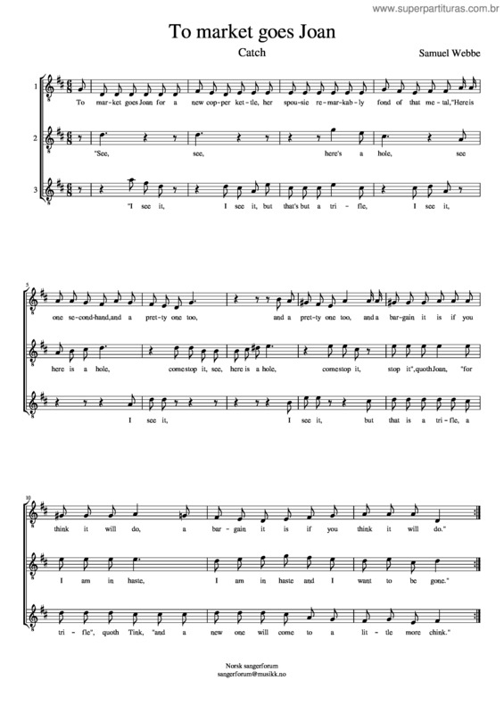 Partitura da música To Market Goes Joan – Samuel Webbe