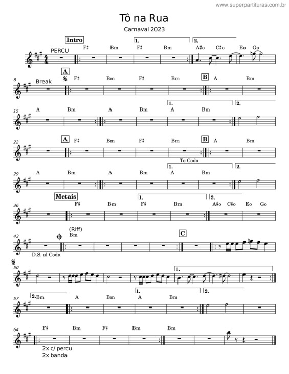 Partitura da música Tô Na Rua