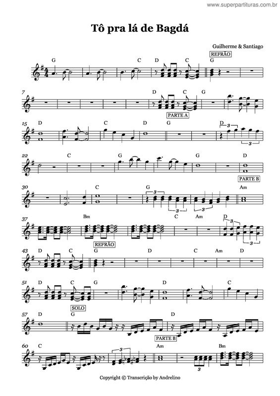 Partitura da música Tô pra lá de Bagdá