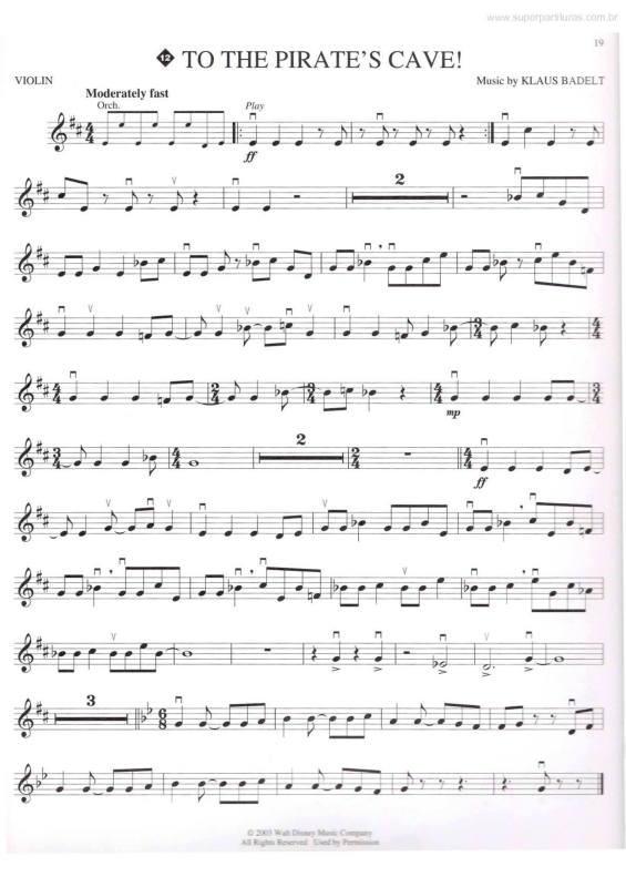 Partitura da música To The Pirate`s Cave (Piratas do Caribe -Pirates of the Caribbean)