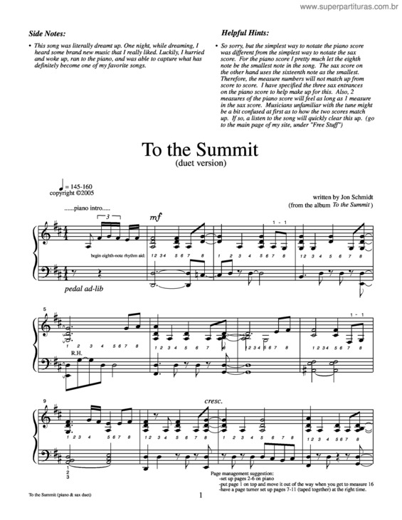 Partitura da música To The Summit