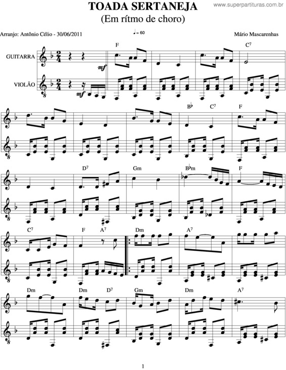 Partitura da música Toada Sertaneja