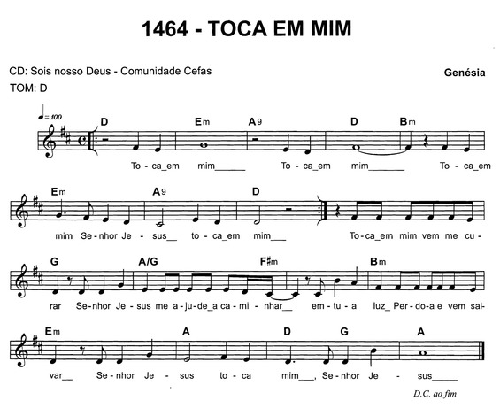 Partitura da música Toca Em Mim