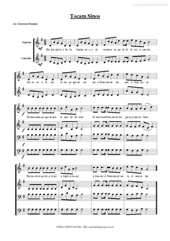 Partitura da música Tocam Sinos (Natal)