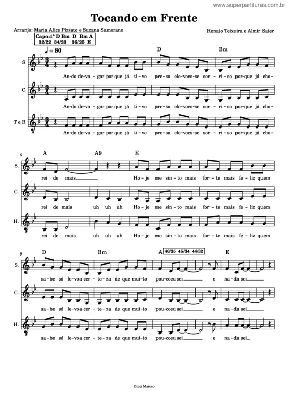 Partitura da música Tocando Em Frente – Almir Sater E Renato Teixeira v.2