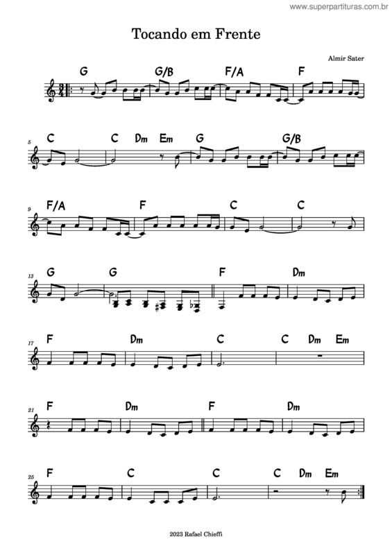 Partitura da música Tocando Em Frente – Almir Sater E Renato Teixeira