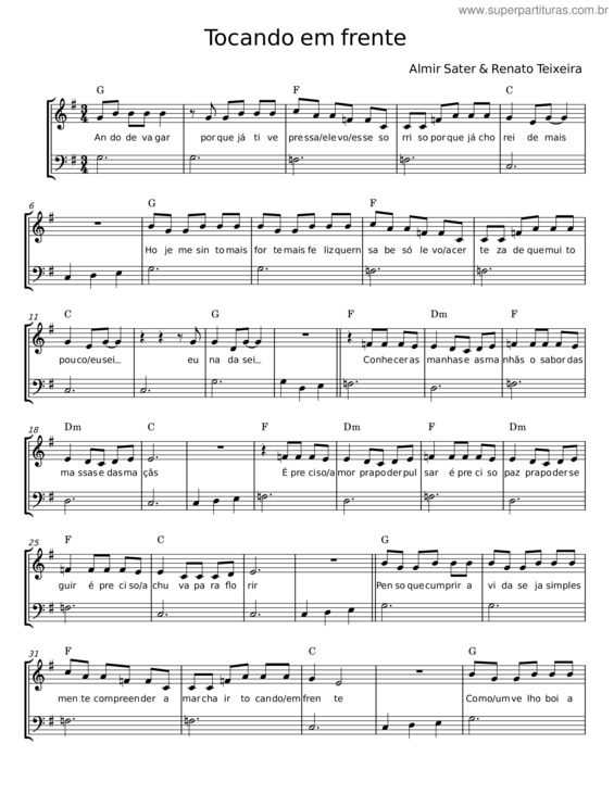 Partitura da música Tocando Em Frente – Almir Sater v.3