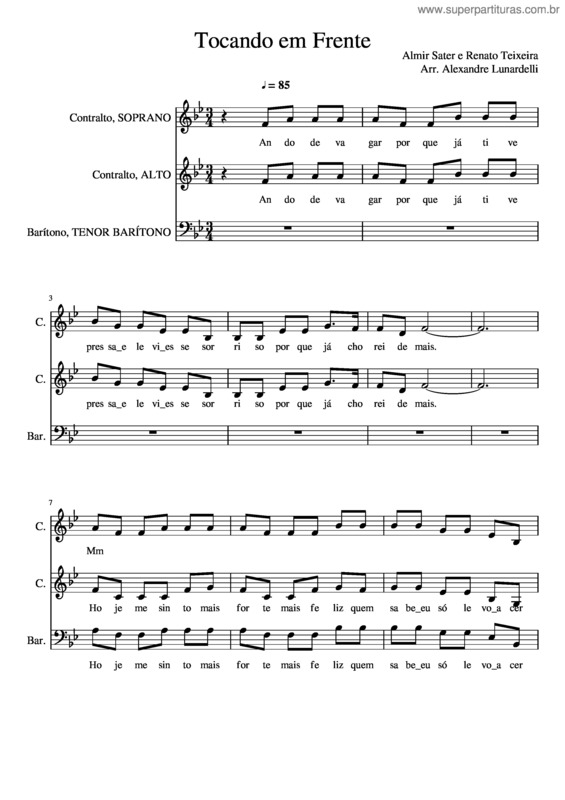 Partitura da música Tocando Em Frente – Madrigal Vozes Do Campeche
