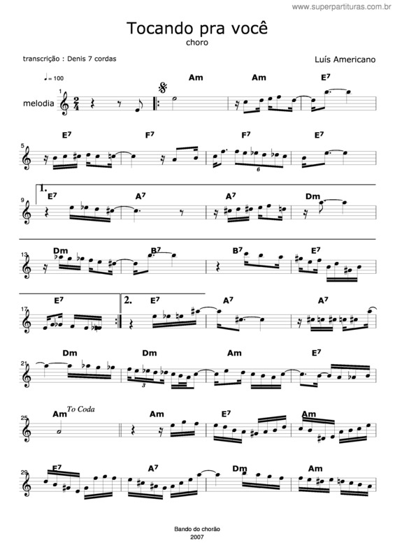 Partitura da música Tocando Pra Você v.2