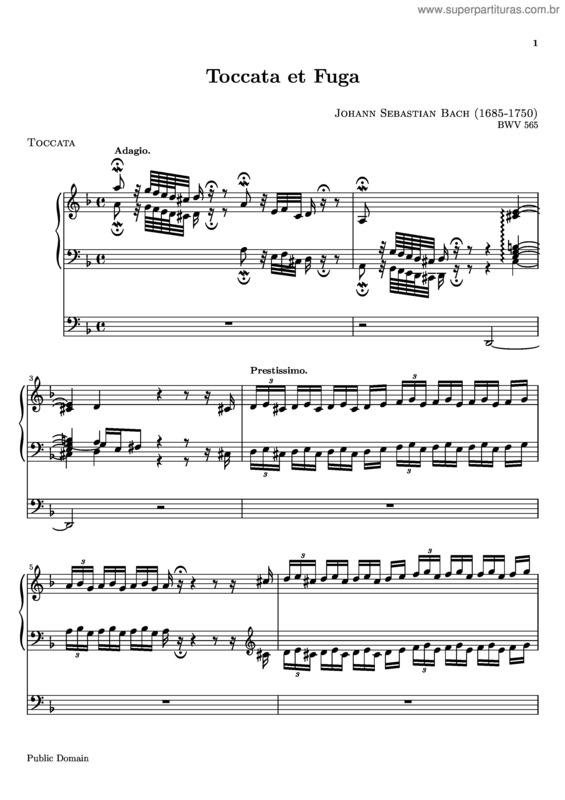 Partitura da música Tocata e Fuga v.3