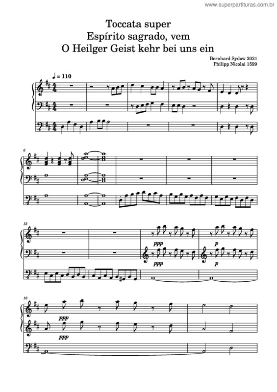 Partitura da música Toccata Super  Espírito Sagrado Vem – O Heilger Geist Kehr Bei Uns Ein