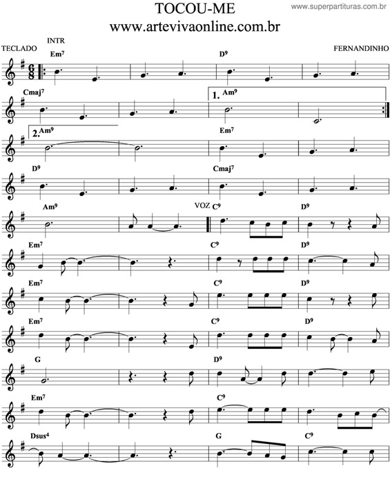 Partitura da música Tocou-Me v.3