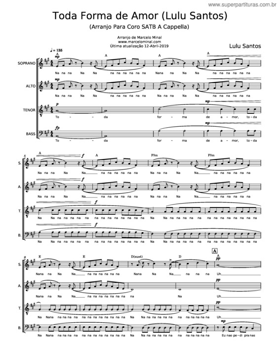 Partitura da música Toda A Forma De Amor – Lulu Santos