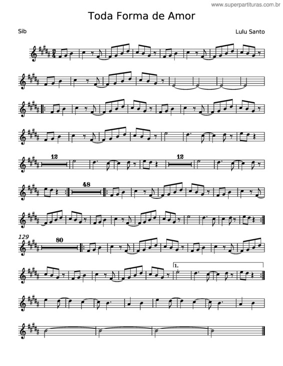 Partitura da música Toda Forma De Amor – Lulu Santos