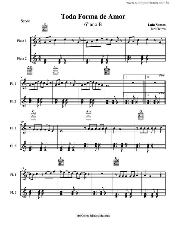 Partitura da música Toda Forma De Amor