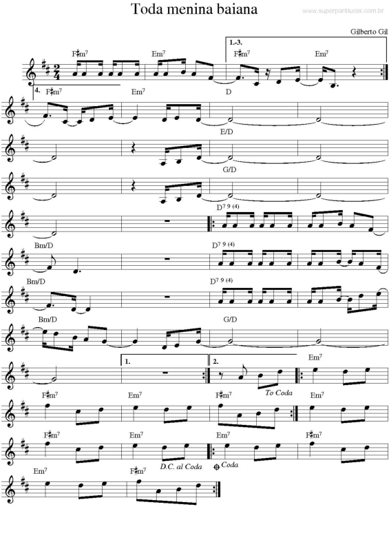 Partitura da música Toda Menina Baiana